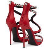 kamames Red, White, Black High-Heeled Sandals, Bags, Chains, Sexy High-Heeled Shoes, Chengdu