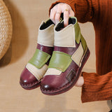 kamames Head Layer Cowhide Flat Bottom Recreational Women's Boots National Wind Color Leather Short Boots Warm Comfortable Cotton Shoes