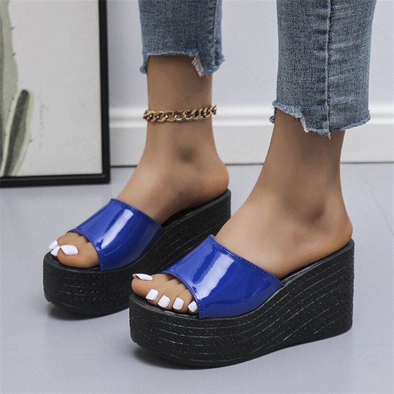 kamames heel slippers women's summer sponge cake platform sandals all-match seaside beach shoes fashion high-heeled flip flops