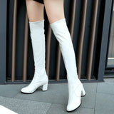 kamames Fashion Knee High Boots Women's Winter Boots Thick High Heel Stretc Long Boots Slip On Autumn Shoes Woman Black White