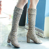 kamames Fashion Knee High Boots Women's Winter Boots Thick High Heel Stretc Long Boots Slip On Autumn Shoes Woman Black White