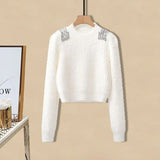 kamames Fall Winter Knitwear Two Piece Sets For Women Outfits Ladies Elegant Diamond Sequined Knitted Sweater And Warm Pants Sets