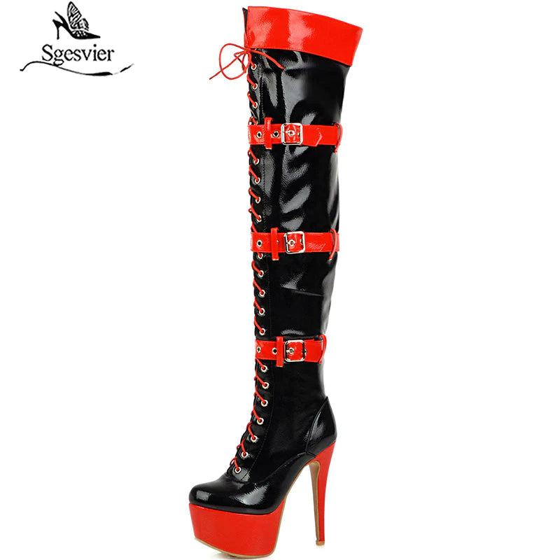 kamames Sgesvier 2021 New thigh high boots women sexy thin high heels platform boots mixed colors party prom Night Club Shoes woman G758