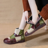 kamames Head Layer Cowhide Flat Bottom Recreational Women's Boots National Wind Color Leather Short Boots Warm Comfortable Cotton Shoes