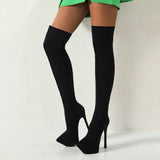 kamames Sexy Stiletto Women's Boots Stetch Fabric Platform Super High Heel Thigh Boots Pointed Toe Autumn Winter Lady Shoes