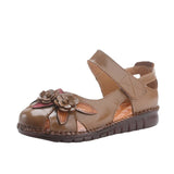 kamames Head Layer Cowhide Cow Tendon Bottom Mother Shoes Flat Sandals Hole Hole Anti-Slip Soft Bottom Soft Surface National Wind