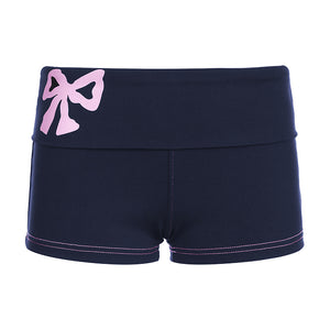 kamames Girls Fashion Flanging Waist Line Hit Color Bow Knot Printed Flower Low-Waist Shorts Slim Casual Knitted Pants