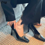 kamames Designer Sexy Lady Fashion Women Shoes Black Patent Leather Pointy Toe High Heels Pumps Party Shoes