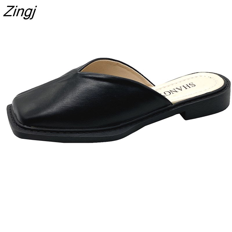 kamames Deformed Heel Autumn Luxury Chain Square Head Shallow Flat Shoes Women's Lazy Loafer Casual Flat Square Heels Lolita Shoes