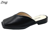 kamames Deformed Heel Autumn Luxury Chain Square Head Shallow Flat Shoes Women's Lazy Loafer Casual Flat Square Heels Lolita Shoes