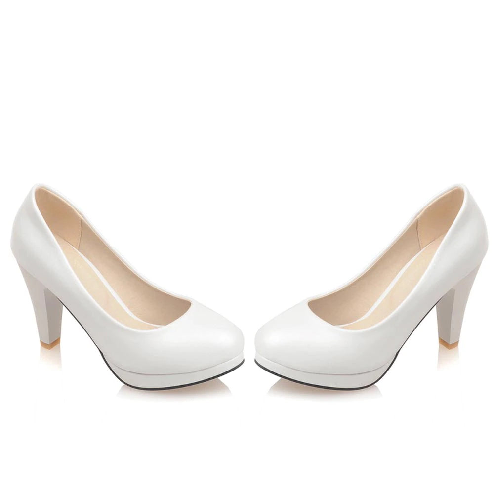 kamames Sgesvier Black White Women Pumps High Heels Shoes Thick Heel Round Toe Pumps Size 32-48 Summer Autumn Fashion Shoes Ladies B207