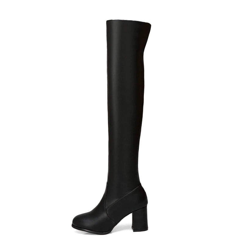 kamames Fashion Knee High Boots Women's Winter Boots Thick High Heels Long Boots Round Zipper Winter Autumn Shoes Woman