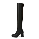 kamames Fashion Knee High Boots Women's Winter Boots Thick High Heels Long Boots Round Zipper Winter Autumn Shoes Woman