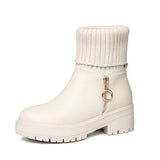 kamames Flat-Soled Short Boots Women's Thick-Soled Rice White Martin Boots With Plush Thread British Style Fashion Brand Women's Cotton Shoes