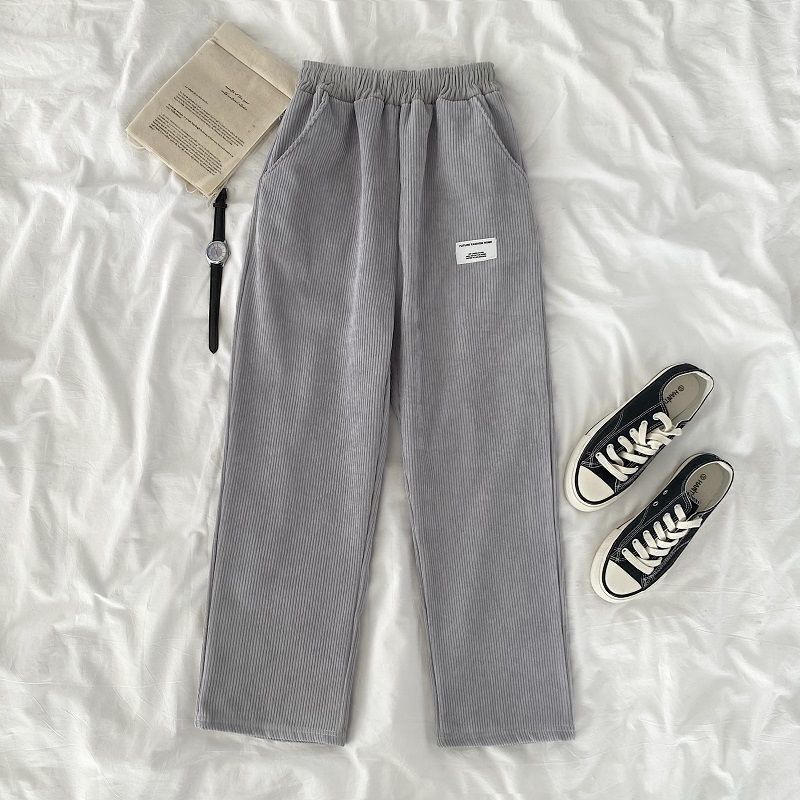 kamames Harajuku Thick Warm Corduroy Wide Leg Pants Women Winter Letter High Waist Elastic Sweatpants Women Chic Korean Y2k Pants