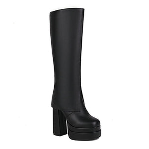 kamames Fashion Double Platform Women Knee High Boots Super High Heel Punk Boots Slip On Autumn Winter Motorcycle Boots Lady Shoes