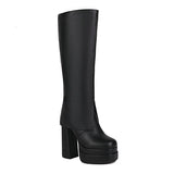 kamames Fashion Double Platform Women Knee High Boots Super High Heel Punk Boots Slip On Autumn Winter Motorcycle Boots Lady Shoes