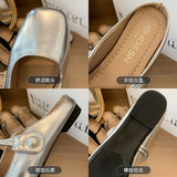 kamames Gentle Semi-Slippers Flat-Soled Shoes Women's Bag Head With A Soft Sole Silver Mary Jane Women's Shoes Temperament Word Flip-Flops