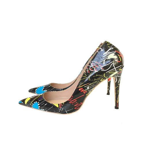 kamames Graffiti Colorful Women Pumps Sexy Women High Heels Wedding Party Women Shoes Stilettos 12 cm QP026 ROVICIYA