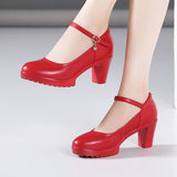 kamames Cowhide Catwalk High Heels Women's Anti-Skid Thick Heel Waterproof Platform Cheongsam Models Soft Leather Work Shoes Women's Singles