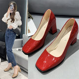 kamames heels women's 2022 spring new fashion square head thick heel shallow mouth work OL single shoes large size women's shoes