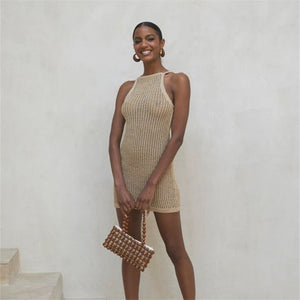 kamames Sexy Striped Dress Blue Crochet Tunic Elegant Sleeveless Women Summer Dress Beach Wear Swim Suit Cover Up Q1255