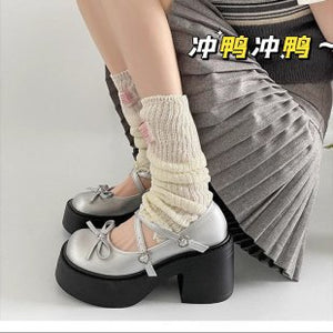 kamames Round Head Thick-Soled Small Leather Shoes 2024 New Summer Bow French Shallow Mary Jane Single Shoes