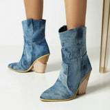 kamames Fashion Denim Western Boots Autumn Women Boots Wedges High Heel Ankle Boots Slip On Winter Plush Woman Shoes Big Size 42 43