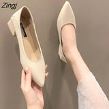 kamames Fashion Exquisite Ladies Beautiful Solid Color Shallow Mouth Thick Heel Soft Sole Pointed Toe Heel Shoes Ladies High Heels