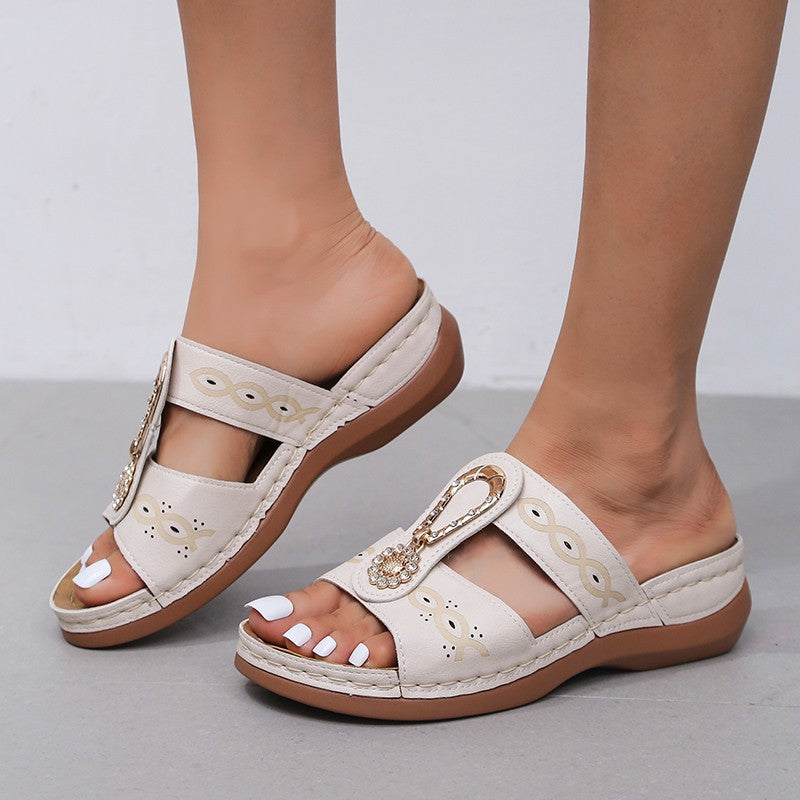 kamames Drill Exclamation Mark Slippers Women's Shoes Large Size Casual Pedaling Sewing Thread Slope Striped Sandals