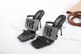 kamames Sandals Women 2022 Luxury Brand Letter Fashion Summer Sexy Crystal Rhinestone High Heels Stiletto Wedding Shoes Woman Slippers