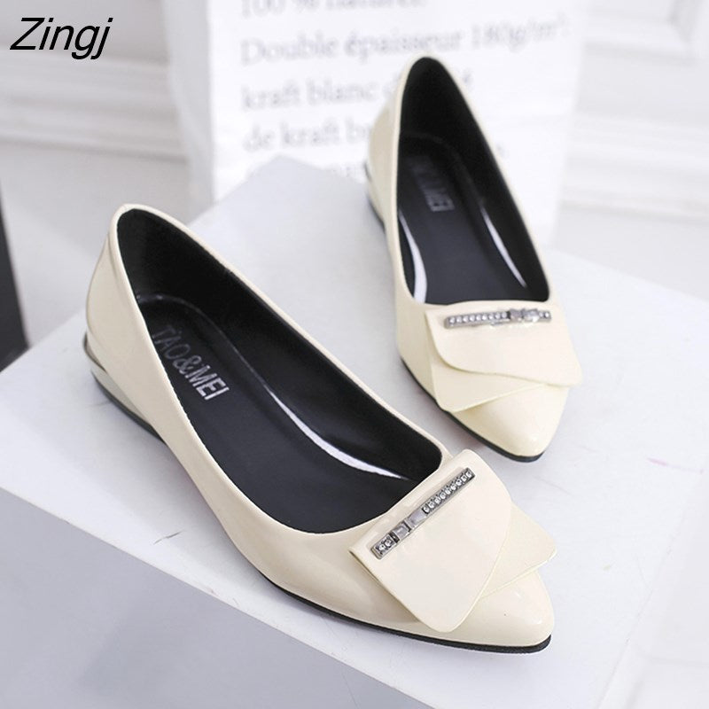 kamames Elegant Red Pointed Toe Flat Shoes Women Patent Leather Flats Fashion Slip On Ladies Shoes Lady Slip On Ballet Office Shoes
