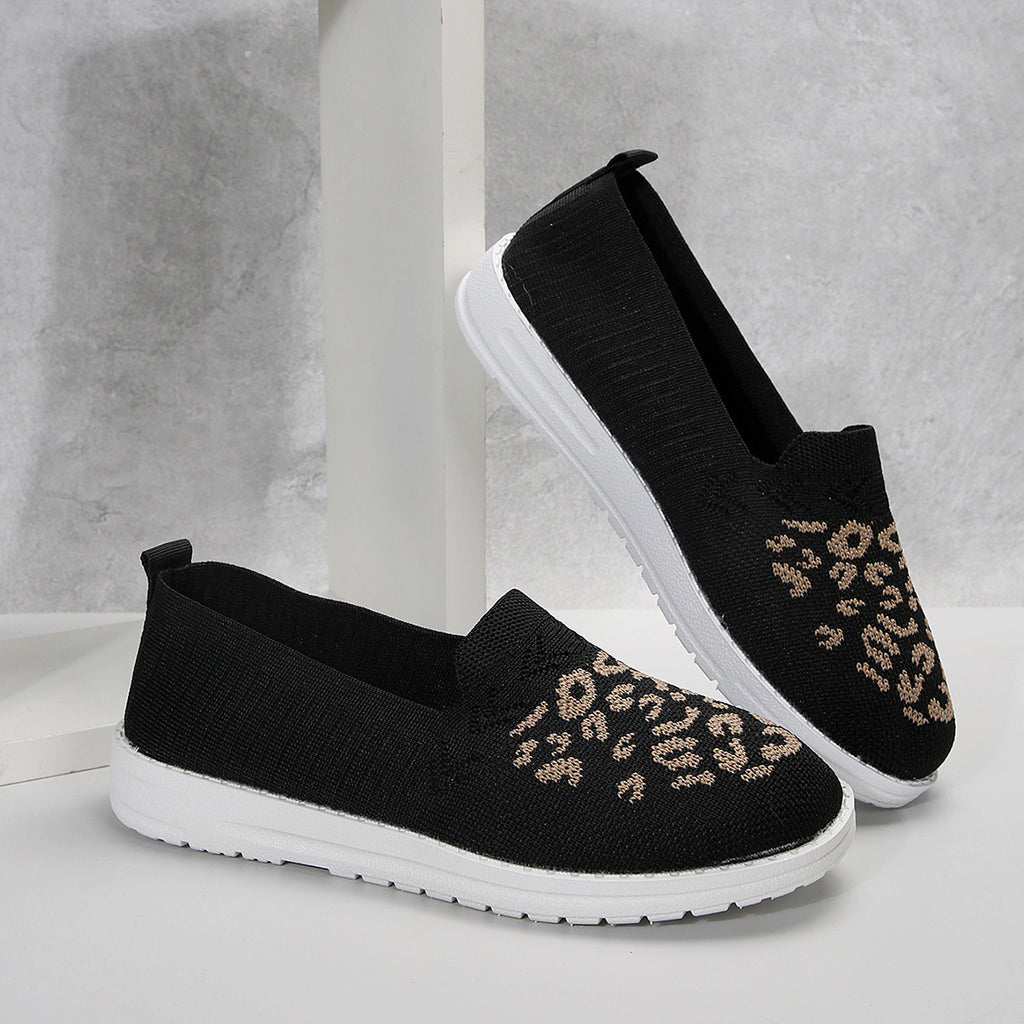 kamames Head, Low Heel, Flying Mesh Single Shoes, Women's Breathable Color Leopard Print Flat Soles Shoes