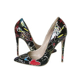 kamames Graffiti Colorful Women Pumps Sexy Women High Heels Wedding Party Women Shoes Stilettos 12 cm QP026 ROVICIYA