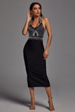 kamames Cornelia Pearl Halter Bandage Dress - Black