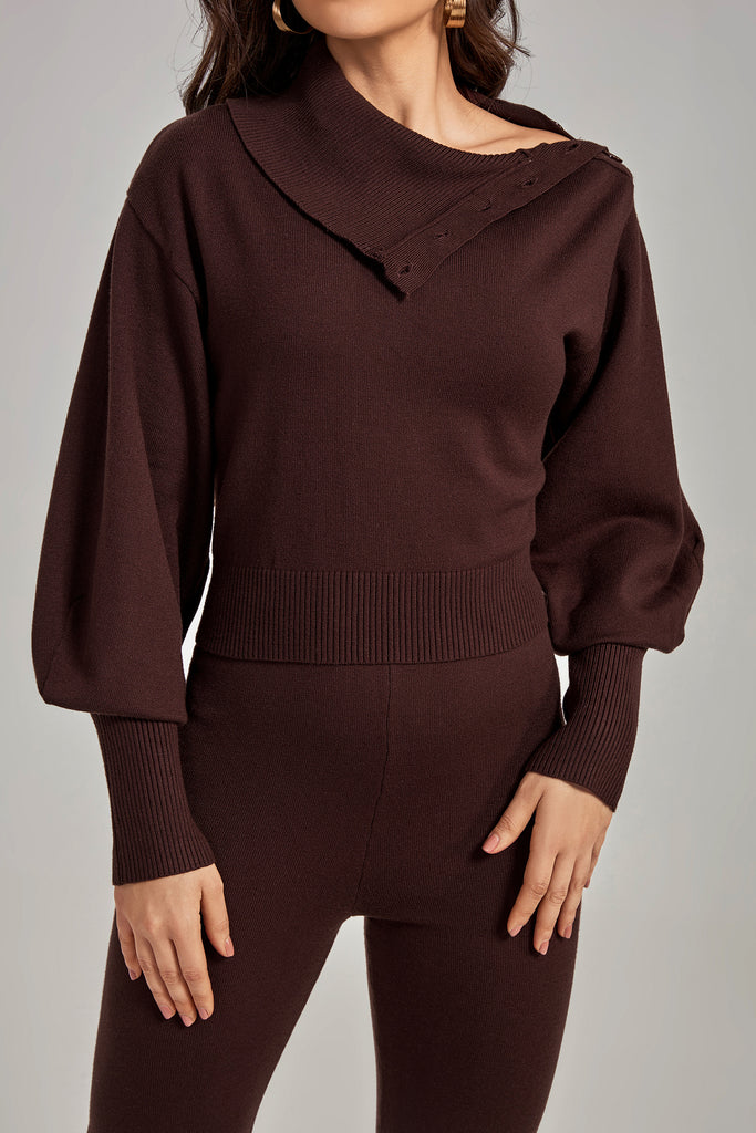 kamames Julia Buttons Design Puff Sleeve Knitted Set