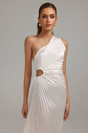 kamames Hlasa One Shoulder Pleated Satin Dress