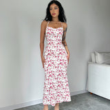KAMAMES 2025 style women's clothing  spring new Popular trade explosive sexy floral suspender skirt open fork backless dress women