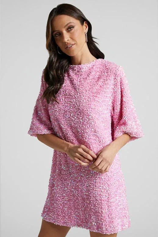 KAMAMES 2025 popular spring and summer new New Popular trade women's clothing  wish mid-skirt slanted shoulder bead dress dress dress dress