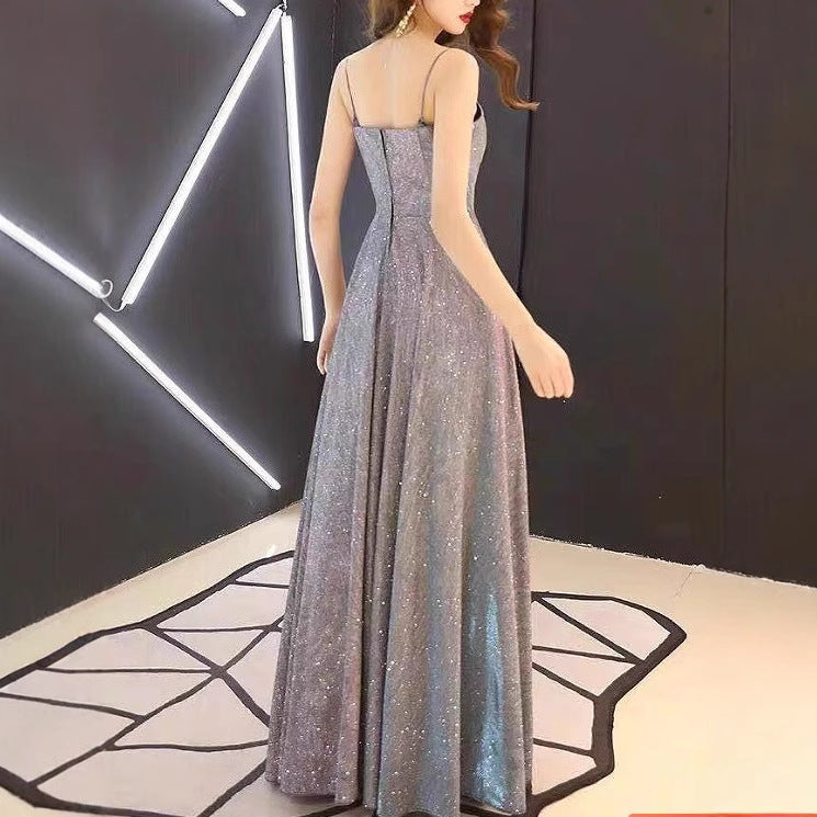 KAMAMES 2025 Popular trade new women's suspender backless sexy flash deep V party banquet evening dress dress