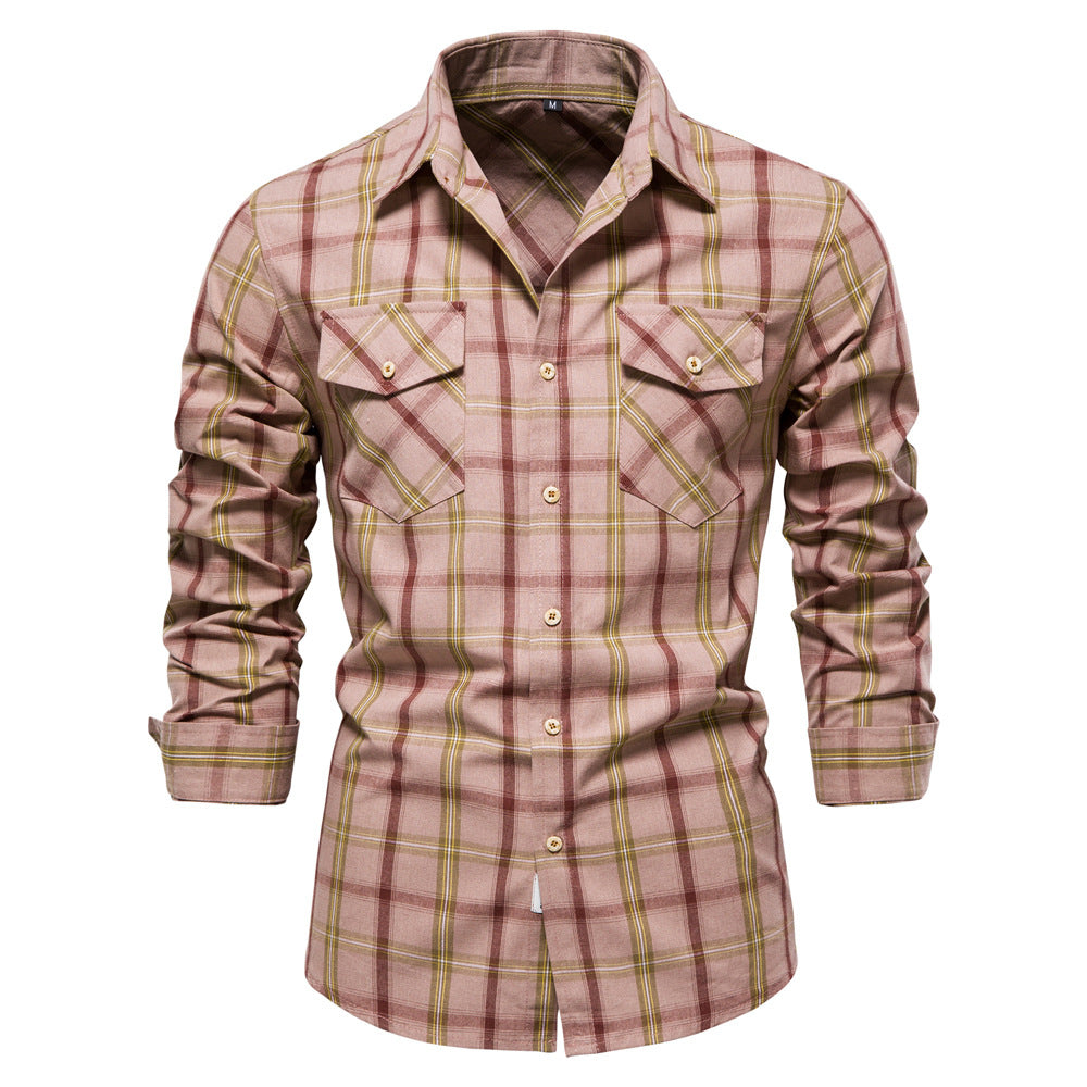 KAMAMES 2025 popular Hot Trade Light Business Autumn New Men's Beauty Size Pocket Professional Shirt Fashion Plaid Long Sleeve Shirt Men's