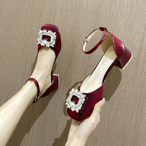 kamames plus Size Women's Shoes 41-43 Hollowed Sandals  Summer Buckle Retro Square Toe Chunky Heel Mary Jane Small Size 32