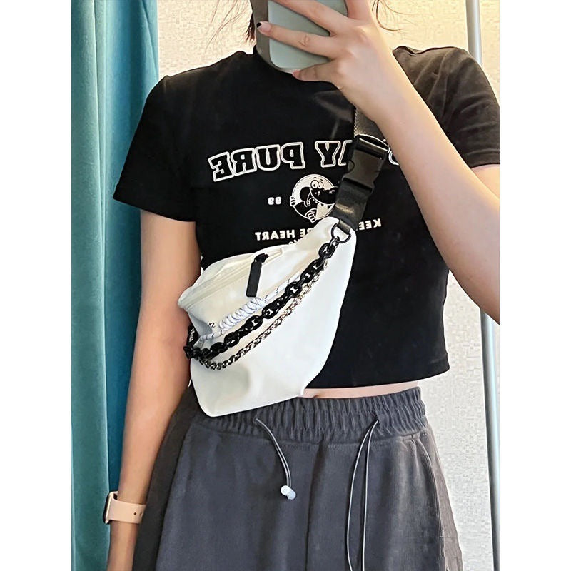 KAMAMES 2025 popular New Sports Fitness Running Fanny Bag Casual Chain Satchel Trend Lightweight Breast Bag Canvas Dumpling Bag Women