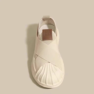 kamames Hot Air Flat White Shoes for Women  Summer New Casual Sneaker Slip-on Shell Toe Dissolved Canvas Shoes