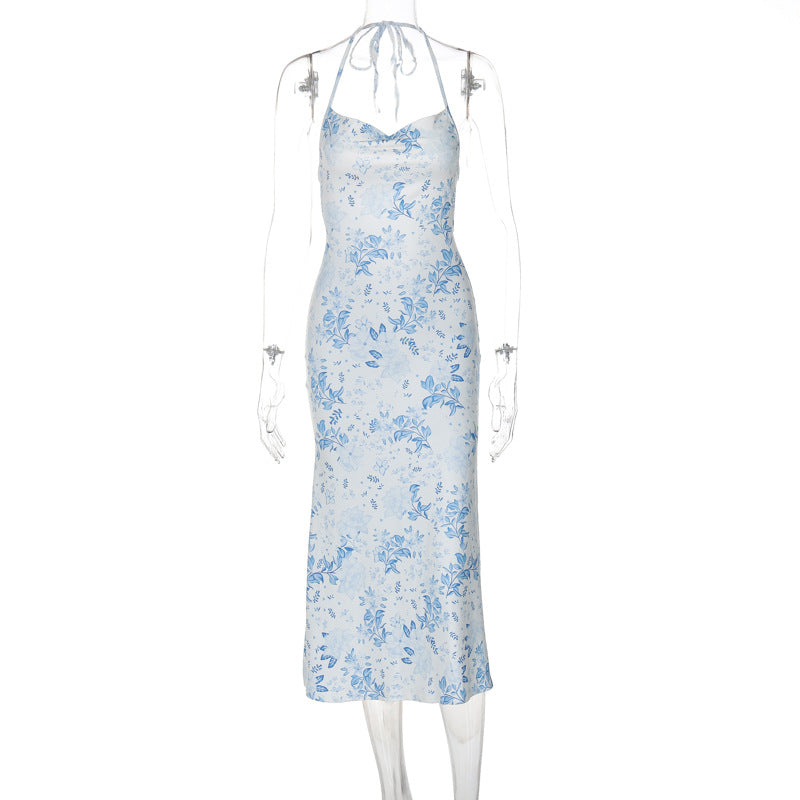 KAMAMES 2025 style women's clothing  spring new Popular trade explosive sexy floral suspender skirt open fork backless dress women