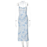 KAMAMES 2025 style women's clothing  spring new Popular trade explosive sexy floral suspender skirt open fork backless dress women