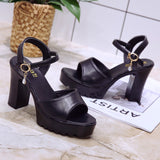 kamames High Heel Shoes  New Korean Style High Heel Sandals Chunky Heel Casual Women's Fashion Shoes Strap Peep Toe Fashion Sandals