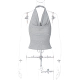 KAMAMES 2025 sexy nightclub style new women's clothing solid color bright silk reflective backless lace-up tied waist neck sling chest wrap woman