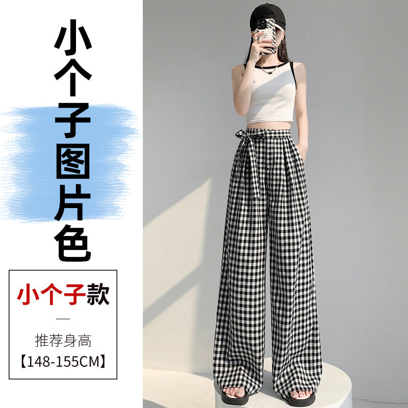 kamames Real Shot Lazy High Waist Black and White Plaid Straight-Leg Pants Women's Summer Loose Leisure Slimming Chessboard Plaid Wide Leg Mop Pants