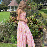 KAMAMES 2025 spring sweet style  dress women's fashion floral splicing fish bone chest wrapping suspender princess dress women